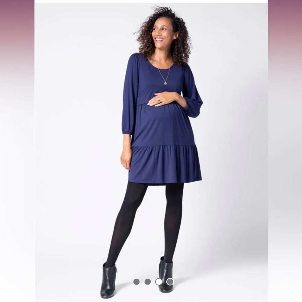 Seraphine Women's Tiered Soft Jersey Maternity and Nursing Dress in Navy Small